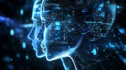 Aufkleber - Side Profile of Digital Human Head with Futuristic Cyberspace Elements : Generative AI
