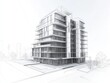 © munawaroh - A detailed architectural sketch of a modern multi-story building.