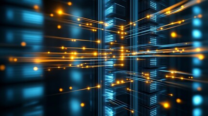 Aufkleber - Futuristic Data Center with Glowing Network Cables and Digital Connectivity : Generative AI