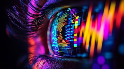 Aufkleber - Closeup of eye reflecting vibrant financial data displaying market trends : Generative AI