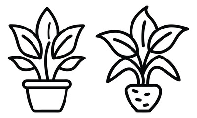 Wall Mural - Potted Plant Vector Line Illustrations, Minimalist vector illustrations of potted plants with bold black outlines. Ideal for graphic design, crafting, or decor projects.
