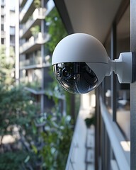 Poster - Modern Security Camera Overlooking Urban Landscape with Greenery : Generative AI