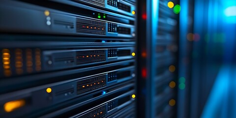 Aufkleber - Advanced Technology Network Server with LED Lights in a Modern Data Center : Generative AI