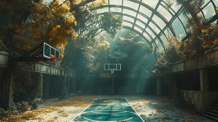 Poster - Overgrown Basketball Court: Nature Reclaims Urban Space