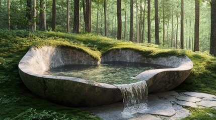 Canvas Print - Stone Water Feature in a Forest: Serene Nature Landscape