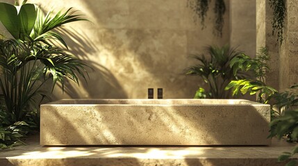 Canvas Print - Serene Stone Tub in Minimalist Bathroom Design