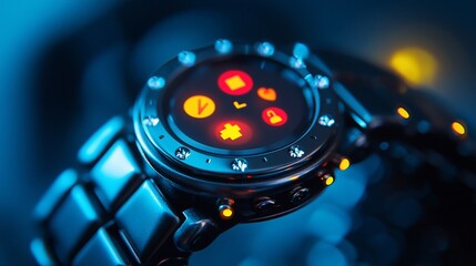 Poster - Futuristic smartwatch with illuminated interface.