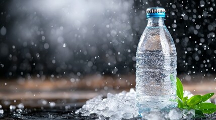 Wall Mural - A bottle of water sitting on top of a table covered in ice