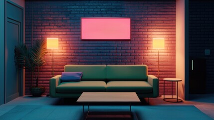 Poster - Modern living room with stylish couch and ambient lighting design