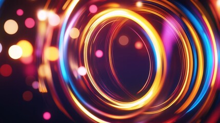 Poster - Swirling vortex of vibrant, neon-colored light streaks against a dark background, with a few scattered dots adding to the visual texture