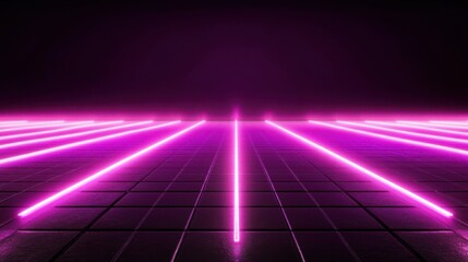 Poster - Dark, futuristic scene with a grid of glowing pink neon lines emanating from the center, creating a mesmerizing and otherworldly atmosphere