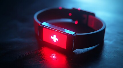 Poster - Futuristic medical bracelet with red cross display.