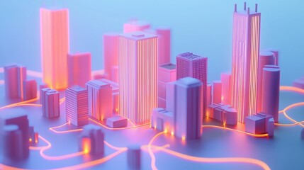 Poster - Neon-lit miniature city skyline at night.