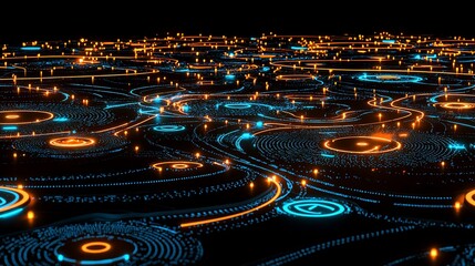 Poster - Abstract digital network with glowing nodes and lines.