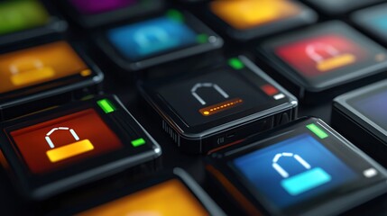 Poster - Cybersecurity digital lock screen interface.