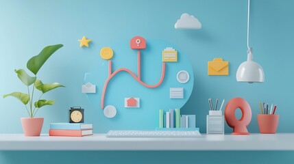 Poster - Modern workspace with minimalist design and workflow concept.