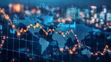 Poster - Global market downturn visualized on a world map with financial data overlays.