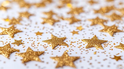 Poster - Golden glitter stars on white background. (2)