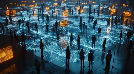 Poster - Global network connection, digital crowd.
