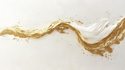 Poster - Flowing gold and white paint abstract art studio setting digital illustration minimalist style close-up creative concept