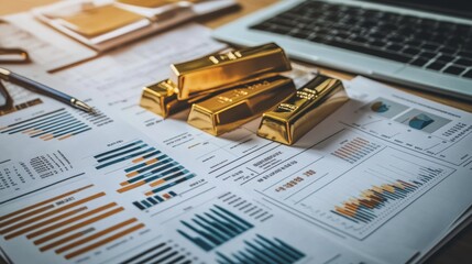 Poster - Investment insights analyzing gold assets and financial reports office workspace data analysis informative viewpoint