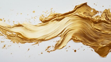 Poster - Dynamic gold paint stroke art abstract setting digital artwork vibrant colors close-up perspective creative expression