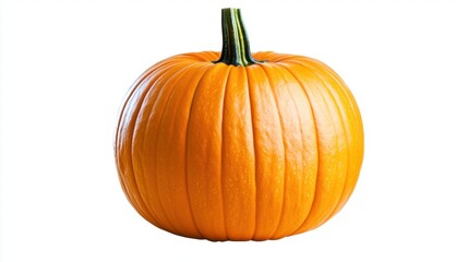 A vibrant orange pumpkin with a green stem isolated on a pure white background, --no shadows