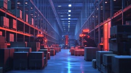 Poster - Automated warehouse operations modern facility digital artwork industrial environment wide angle efficiency and innovation