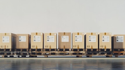 Poster - Warehouse palletized shipping boxes industrial facility product storage commercial environment side view logistics management
