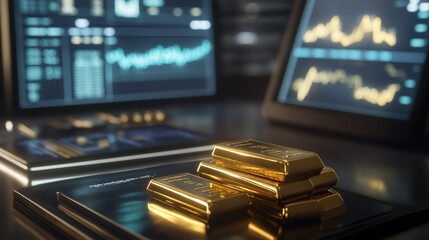 Poster - Analyzing market trends with gold investment financial hub digital content modern office close-up wealth management