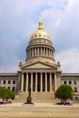 Wall Mural - State Capitol Building at Charleston West Virginia WV.  Charleston artist Bernard Wiepper created a nine-and-a-half foot bronze casting of the Abraham Lincoln Statue