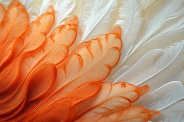 Wall Mural - Delicate orange and white feather patterns on a soft fabric background