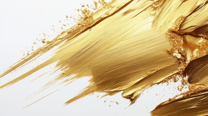 Aufkleber - Dynamic gold paint stroke art studio abstract artwork bright environment close-up creative expression