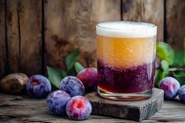 Wall Mural - Plum Sparkling Drink - Refreshing Summer Beverage