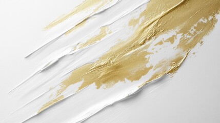 Poster - Artistic action of golden brush strokes on white canvas abstract paint texture modern studio environment close-up view