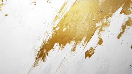 Poster - Artistic gold brushstroke on white canvas abstract artwork studio environment creative perspective modern art concept