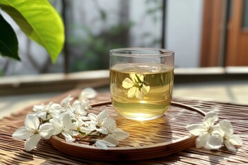 Wall Mural - Delicate Floral Tea in a Glass Cup