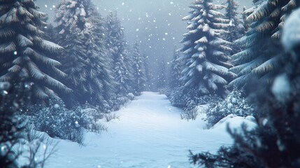 Wall Mural - snowfall in winter forest.beautiful landscape with snow covered fir trees and snowdrifts.merry chris