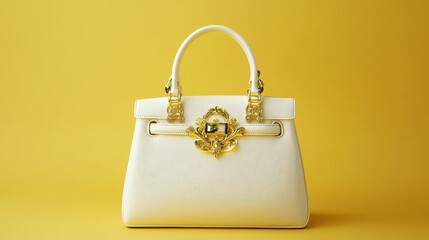 Wall Mural - A luxury handbag with gold details displayed on a white isolated background