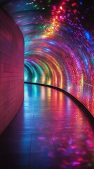 Wall Mural - Vibrant light display in a colorful underground tunnel during evening hours