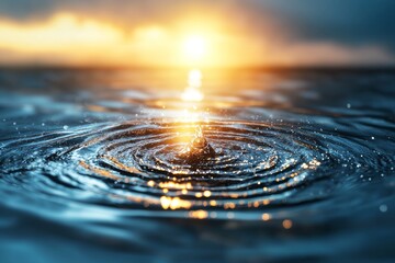 Wall Mural - beautiful water ripple reflections at sunset with glowing sunlight over calm ocean water surface, ca