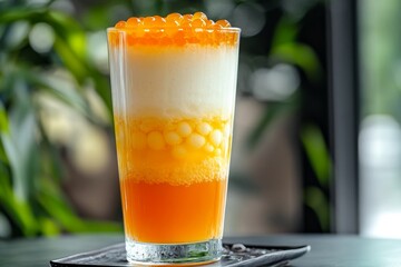 Wall Mural - Layered Orange Drink with Bubbles