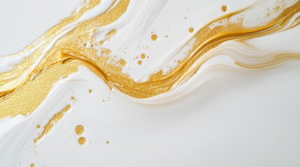 Poster - Flowing gold accents on white canvas abstract art studio setting minimalist style close-up perspective elegant design