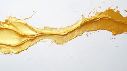 Poster - Dynamic flow of golden paint on white canvas studio art abstract creation minimalist design aesthetic appeal