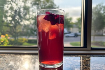 Wall Mural - Rose-Infused Iced Drink: A Refreshing Summer Treat