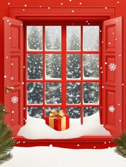 Wall Mural - christmas calendar doors. advent window, xmas festive present. blank paper open card or invitation. 