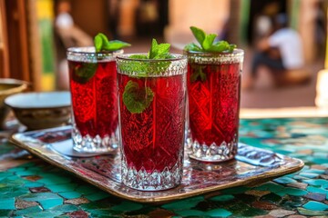 Wall Mural - Vibrant Red Moroccan Mint Tea