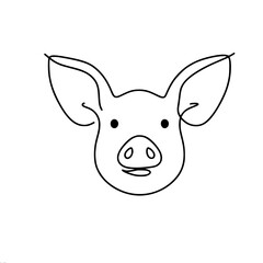 Poster - Minimalist black line art of pig face on white background, single line vector outline drawing