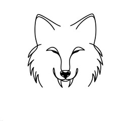 Poster - Minimalist line art of a smiling wolf face with fangs, single line vector outline drawing
