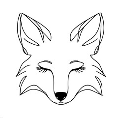 Aufkleber - Minimalist line art of a fox face with delicate features and closed eyes, single line vector outline drawing